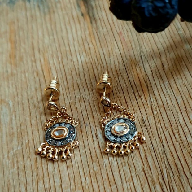 Marie Laure Chamorel sidabro auskarai su deimantų plokštelėmis Gold